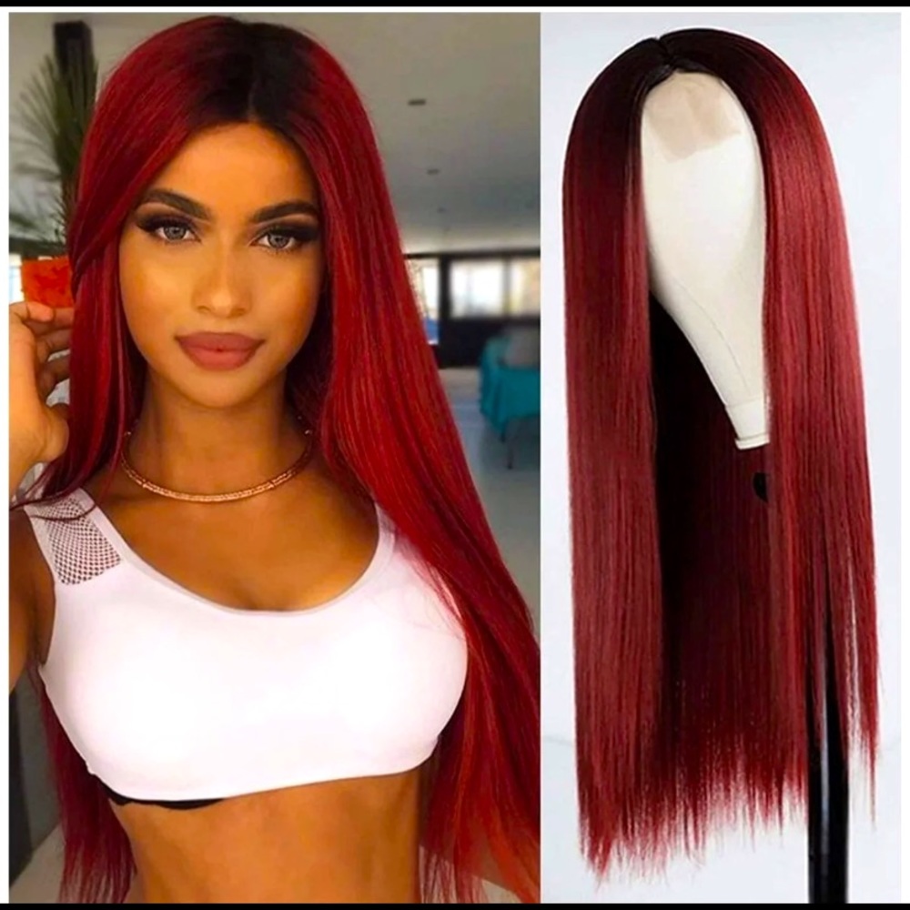 Ombre Black and Red Wig
